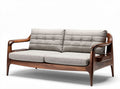 Mid-century modern sofa with light gray upholstery and walnut frame 200 x 85 x 80cm