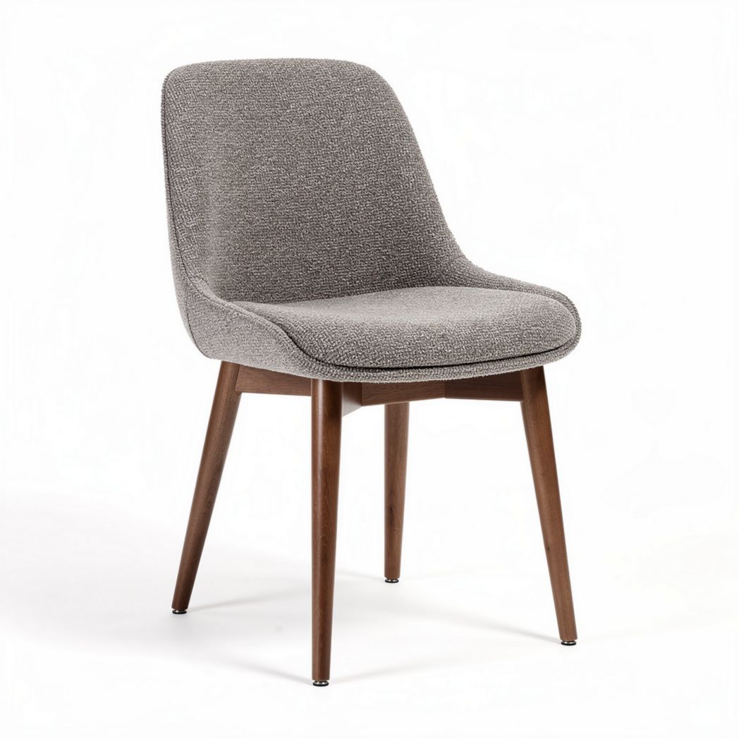 Upholstered dining chair with wooden legs in gray fabric 50 x 50 x 85cm