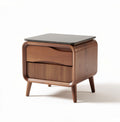Wooden nightstand with drawer and black marble top 45 x 40 x 45cm