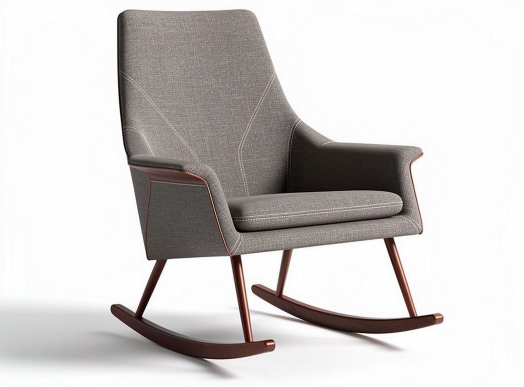 Rocking chair with beige upholstery and wooden legs 80 x 70 x 80cm