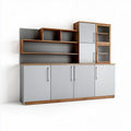 Modern grey and wood storage cabinet with adjustable shelves 180 x 40 x 150cm