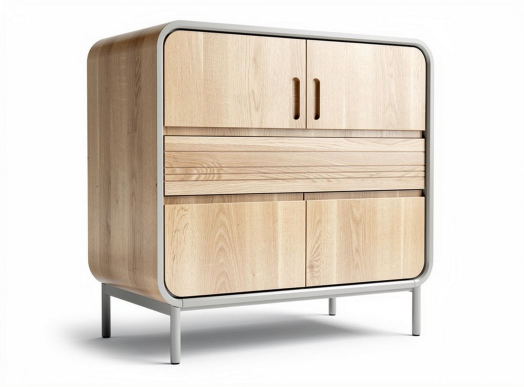 Wooden storage cabinet with four drawers and two doors 80 x 40 x 90cm