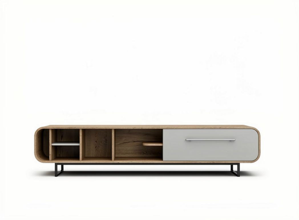 Modern wooden television stand with storage compartments and drawer 150 x 40 x 45cm