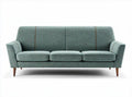 Mid-century modern three-seater sofa in teal fabric with wooden legs 200 x 90 x 80cm