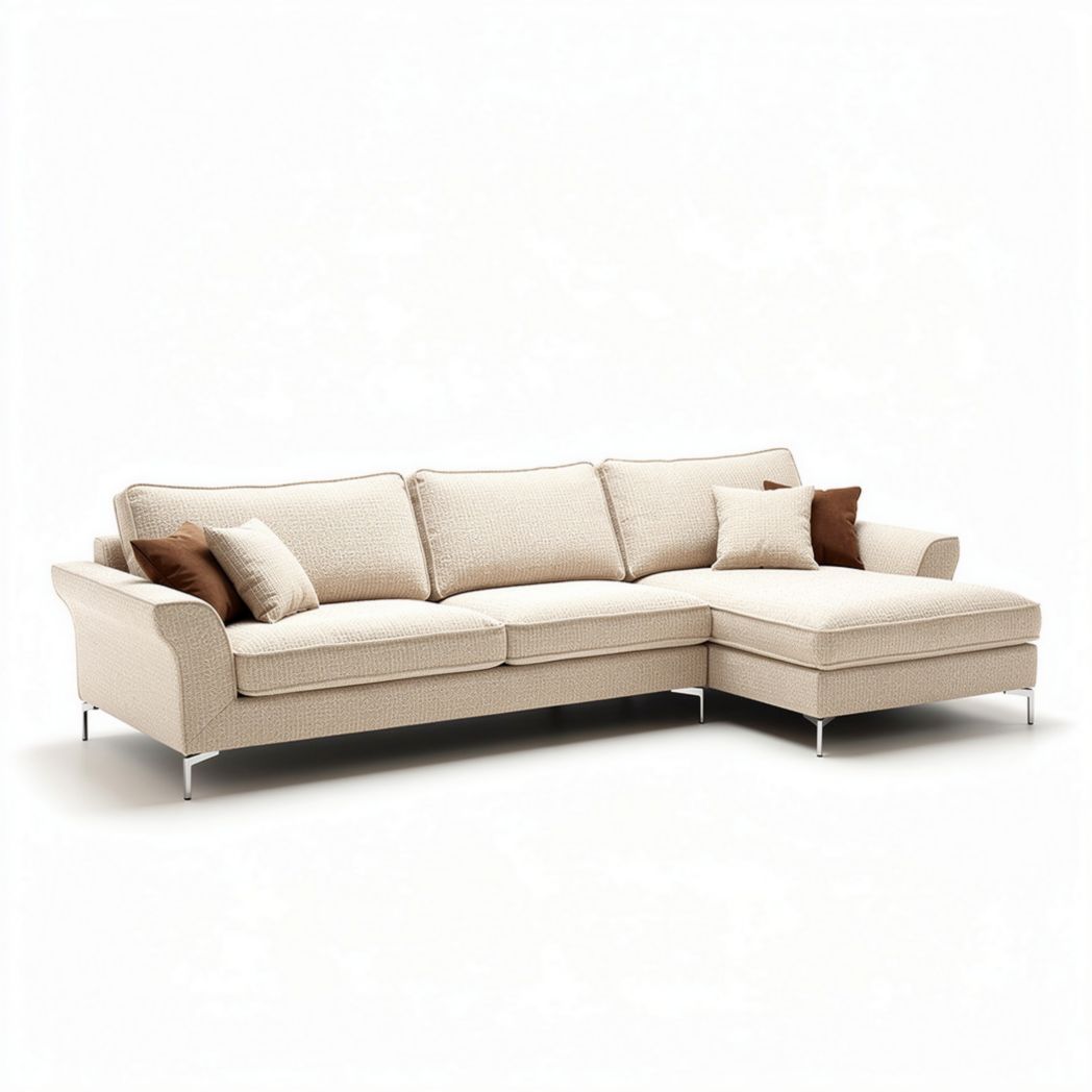 Fabric sectional sofa in beige with removable cushions 200 x 90 x 85cm